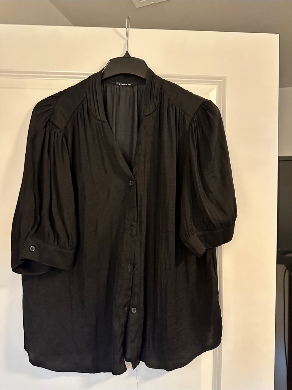 T Tahari Black Casual Button-Down Shirt